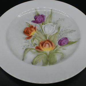 Decoartive, hand-painted tulip plate